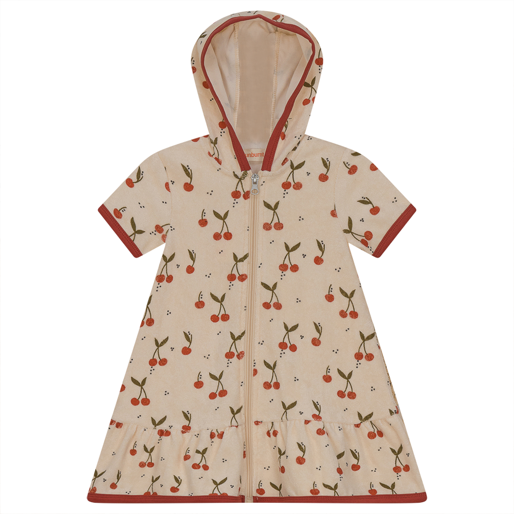 Cherry Print Terry Dress in Pale Peach by Sunburnt