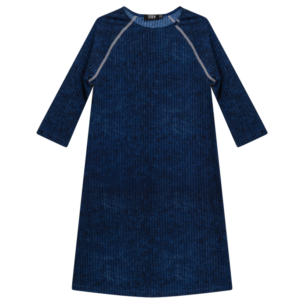 Rib Spandex Swim Dress in Denim Wash by Try