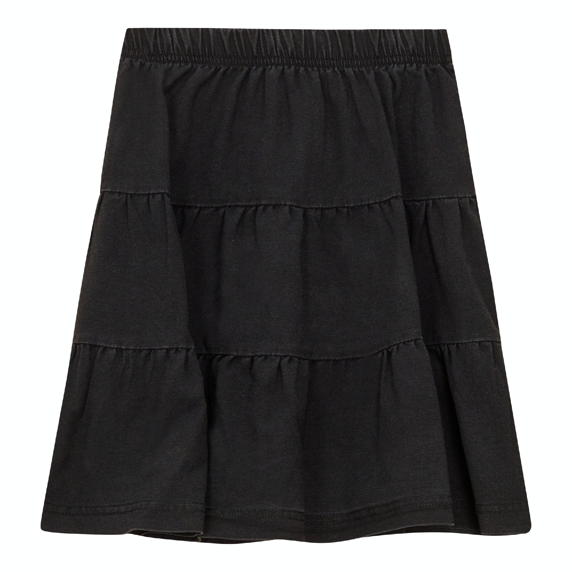 Denim Short Tiered Skirt in Black by Space Grey