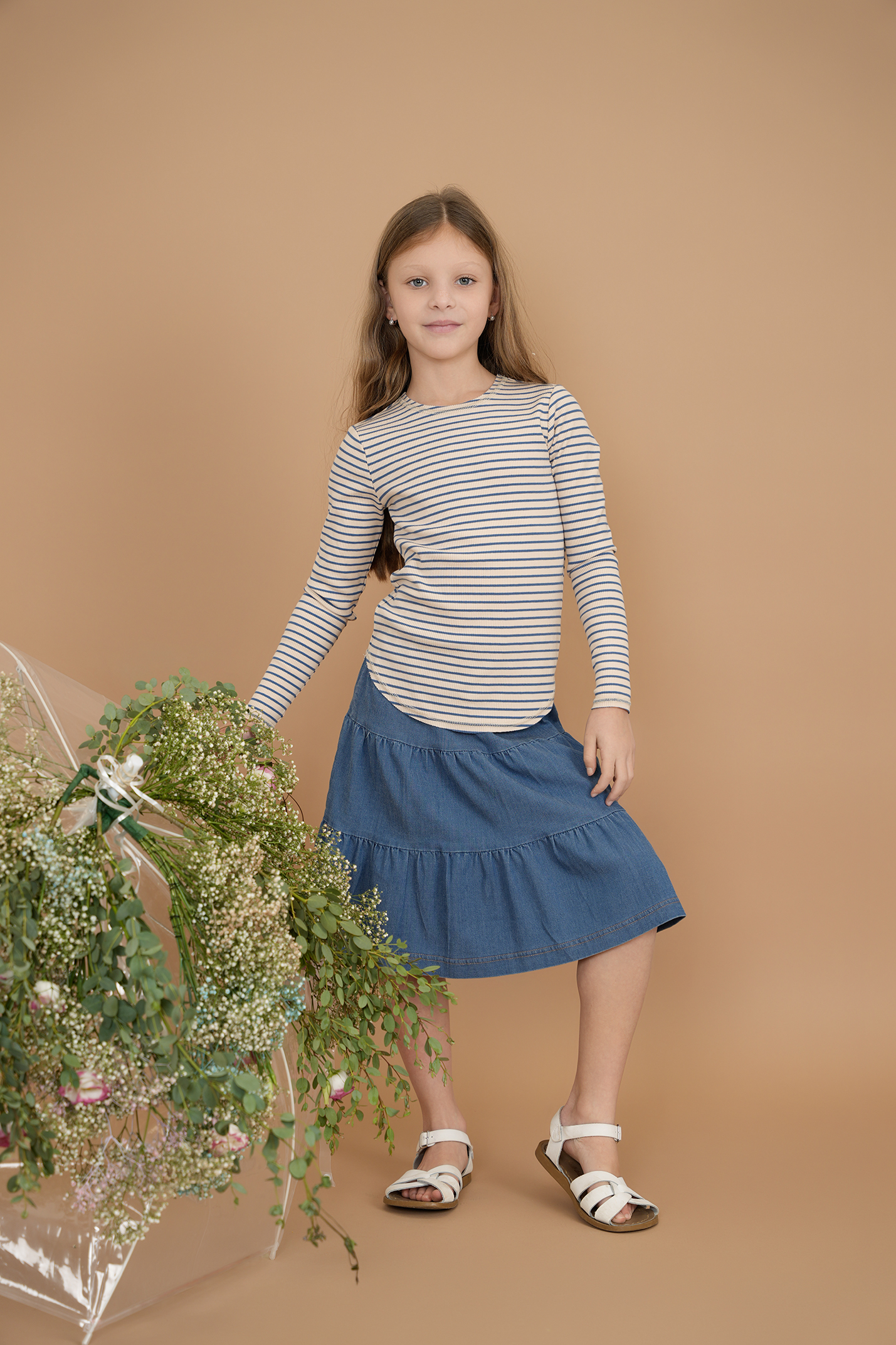 Denim Short Tiered Skirt in by Space Grey