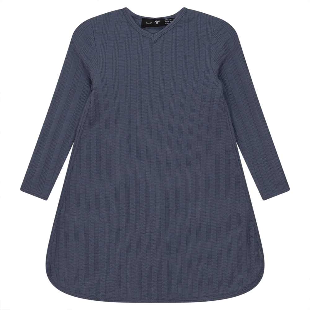 Striped Pointelle Rib Dress in Dark Blue Grey by Peek a boo