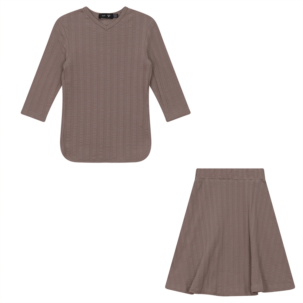 2PC Striped Pointelle Rib Set in Light Cocoa by Peek a boo