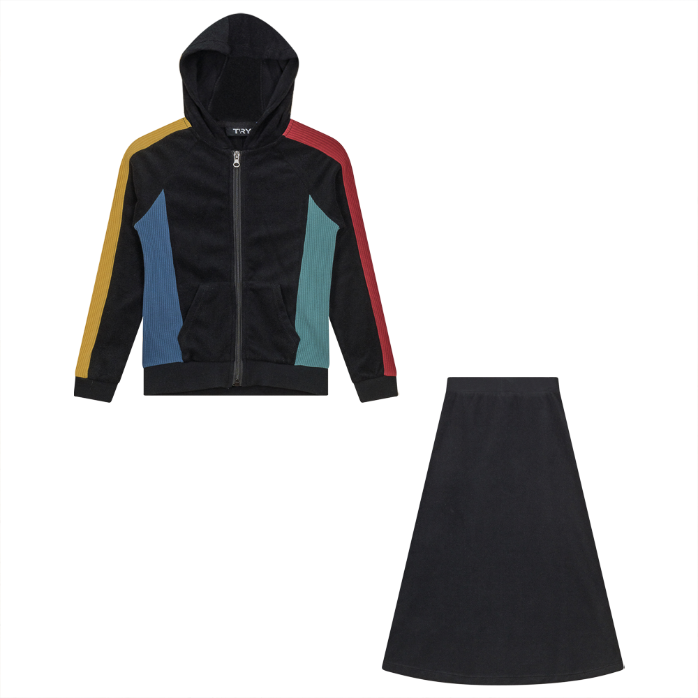Colorblocked Terry 2PC Set in Black by Try