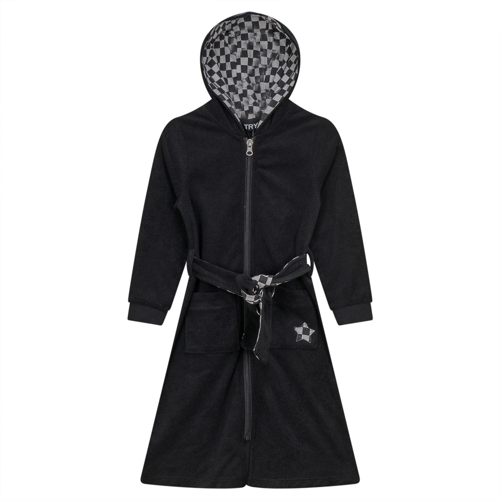 Checkered Star Applique Terry Robe in Black by Try