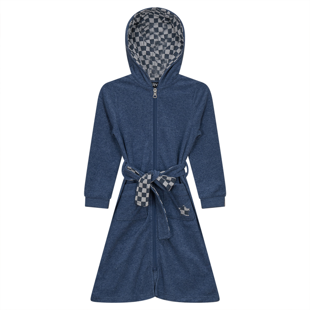 Checkered Star Applique Terry Robe in Denim Mix by Try