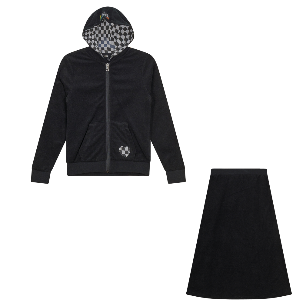 Checkered Heart Applique Terry 2PC Set in Black by Try