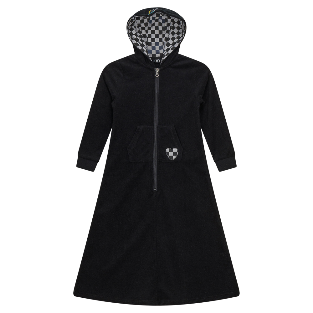 Checkered Heart Applique Terry Robe in Black by Try