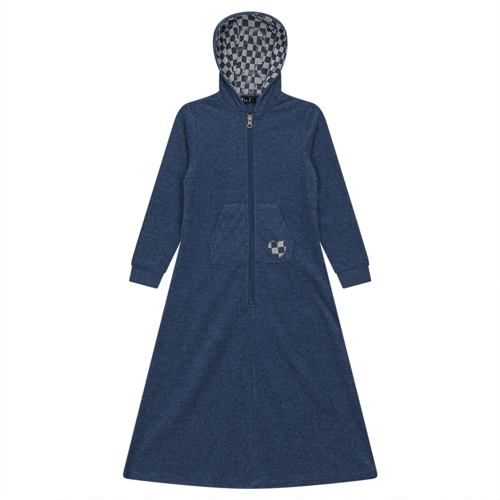 Checkered Heart Applique Terry Robe in Denim Mix by Try