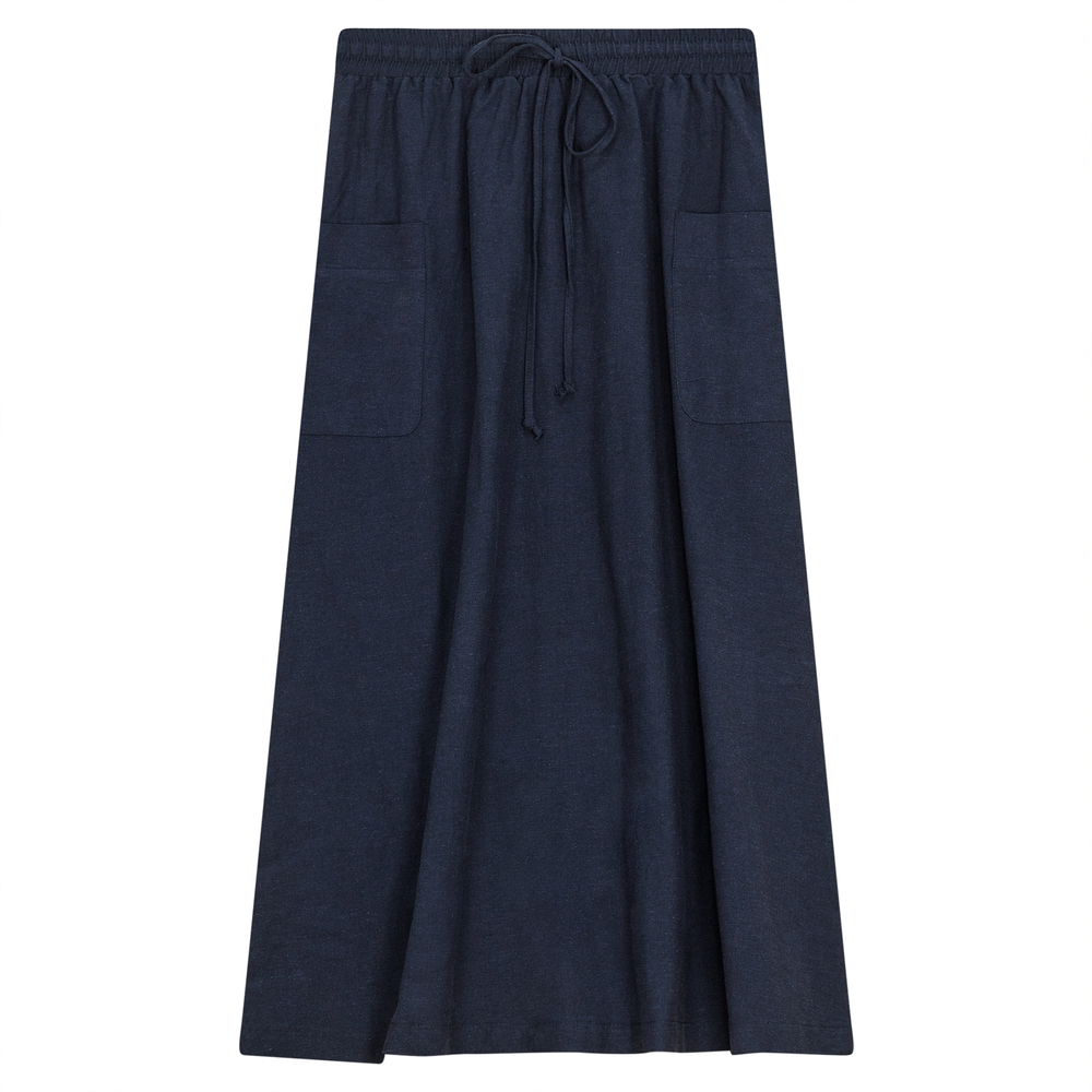 Linen Midi Pocket Skirt Dark Denim Ladies Skirt by {{ product_vemdor}}