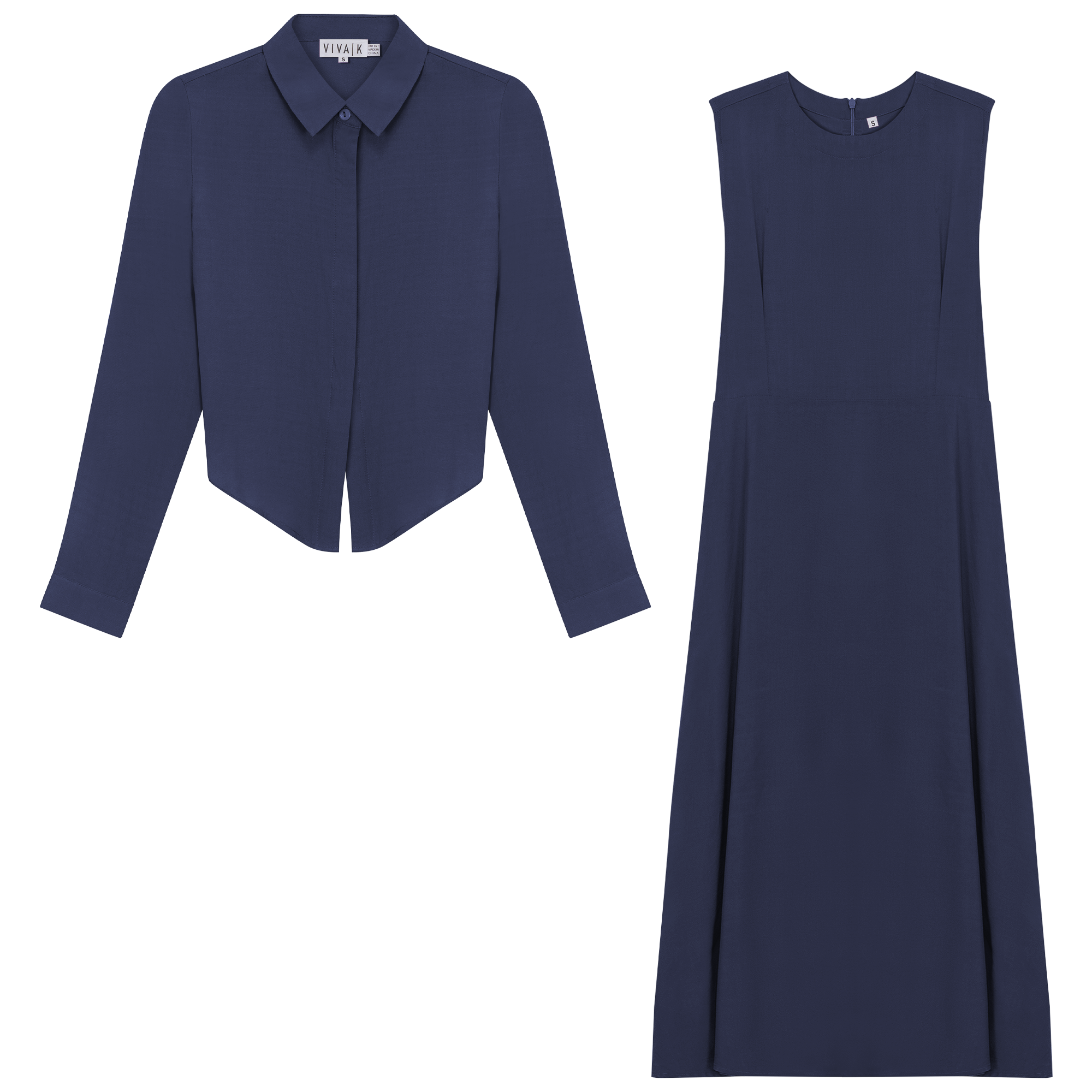 Bolero Midi Shirt Dress in Dark Navy by Viva K