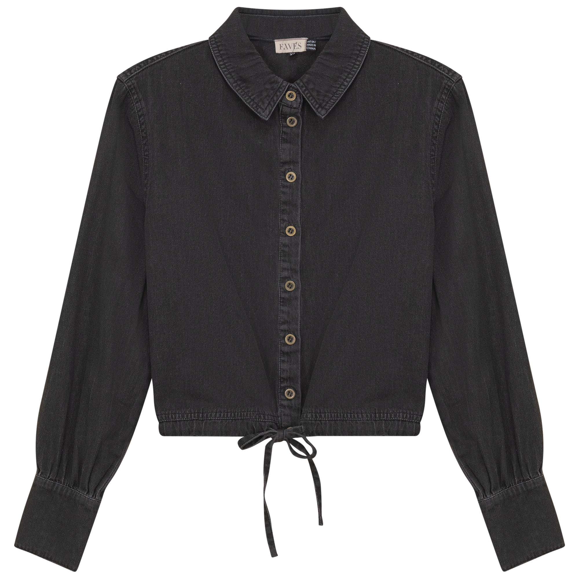 Denim Henley Bungee Top in Black Denim Wash by Faves