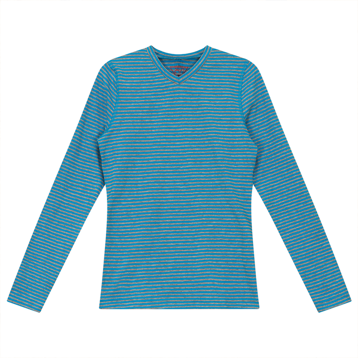 V Neck Striped Top Neon Blue Grey Ladies Pullover by {{ product_vemdor}}