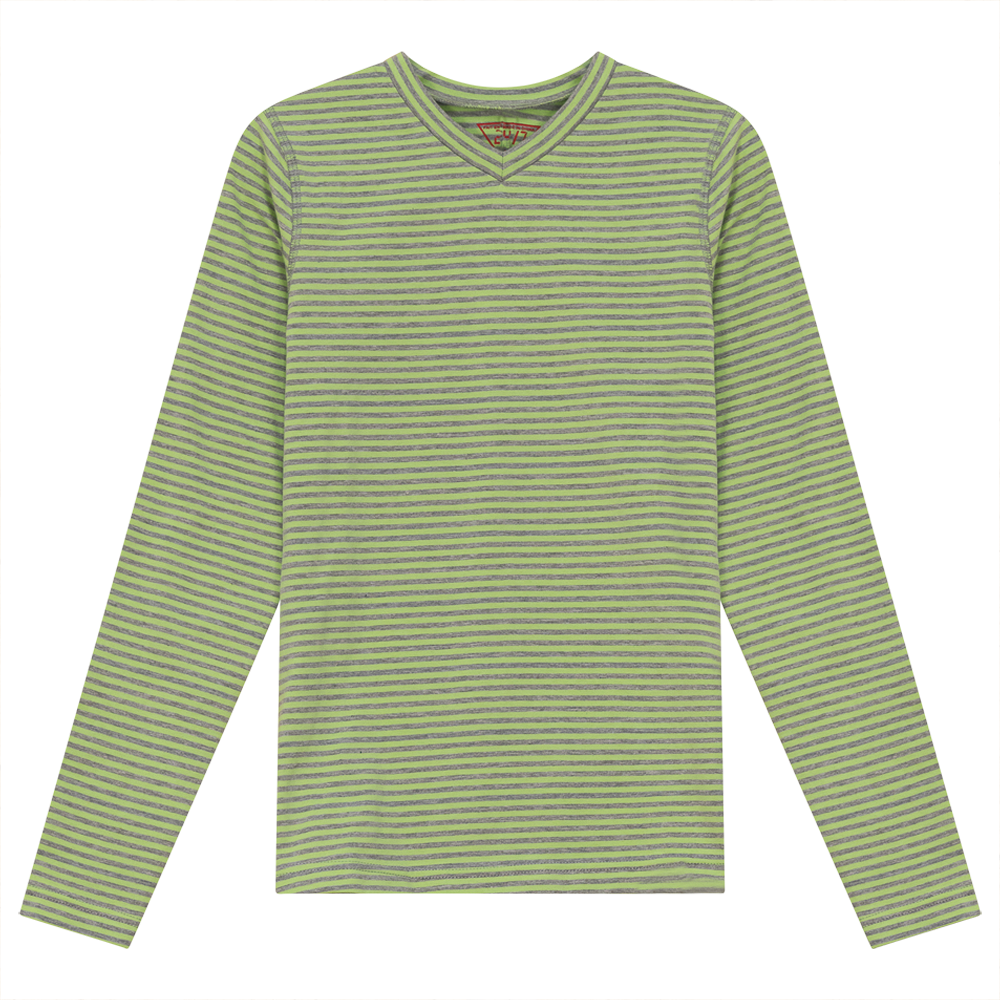 V Neck Striped Top Neon Green Grey Ladies Pullover by {{ product_vemdor}}