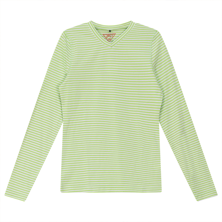 V Neck Striped Top Neon Green White Ladies Pullover by {{ product_vemdor}}