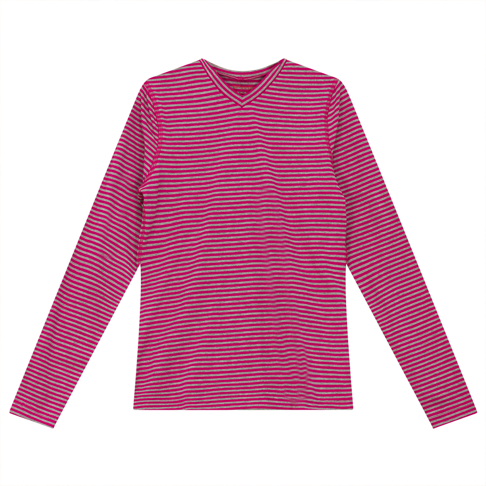 V Neck Striped Top Neon Pink Grey Ladies Pullover by {{ product_vemdor}}