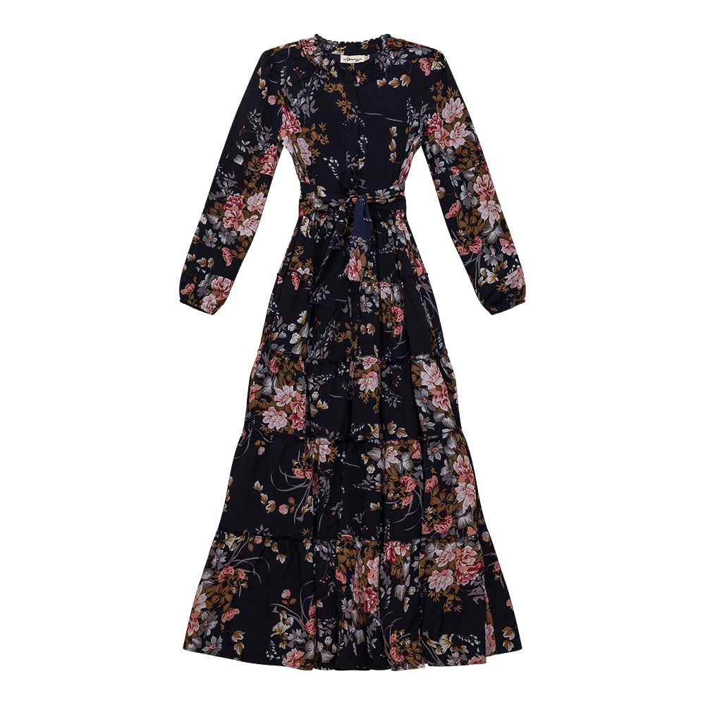 Tiered Floral Maxi Dress Navy Ladies Dress by {{ product_vemdor}}