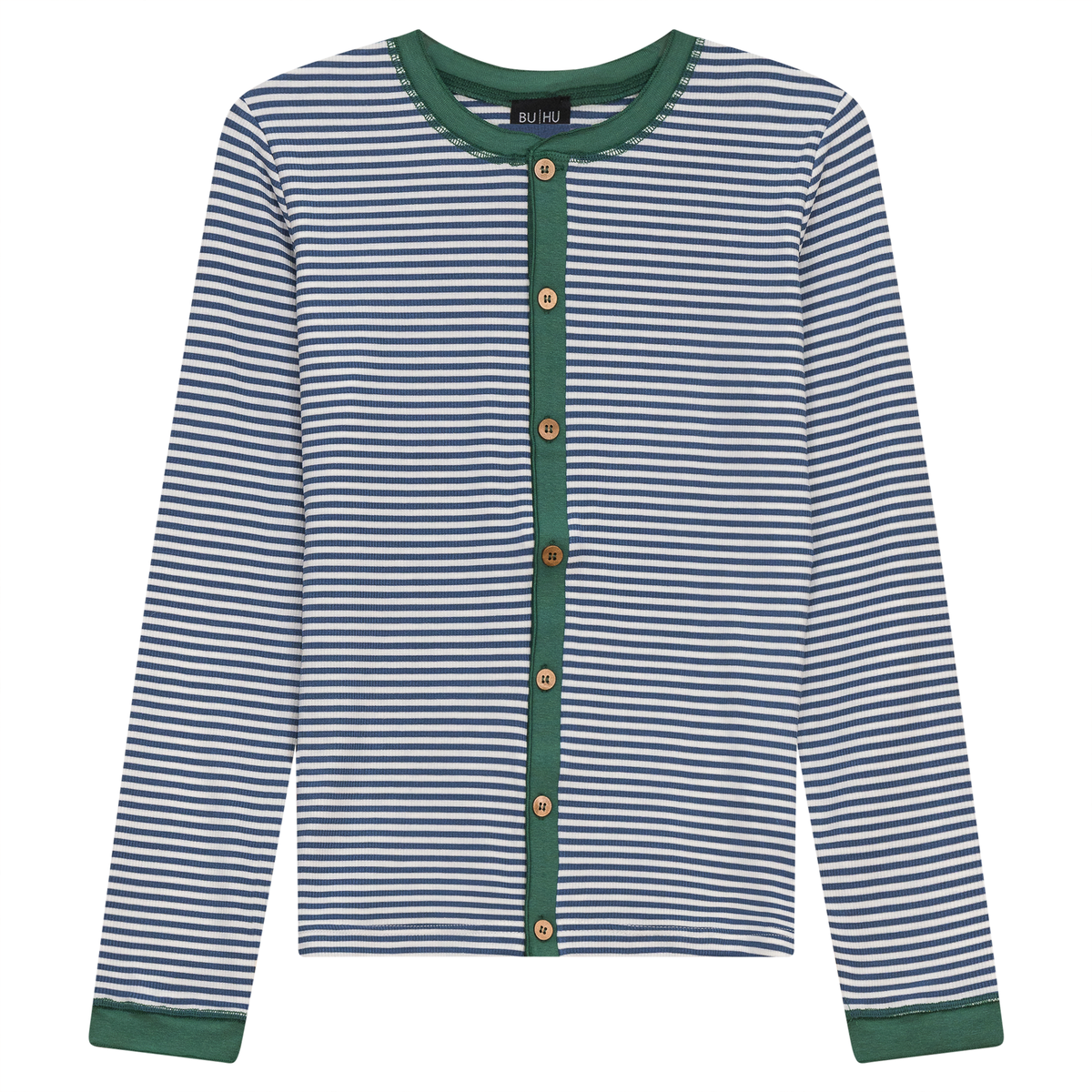 Stripped Ribbed Contrast Top in Chambray White by BuHu