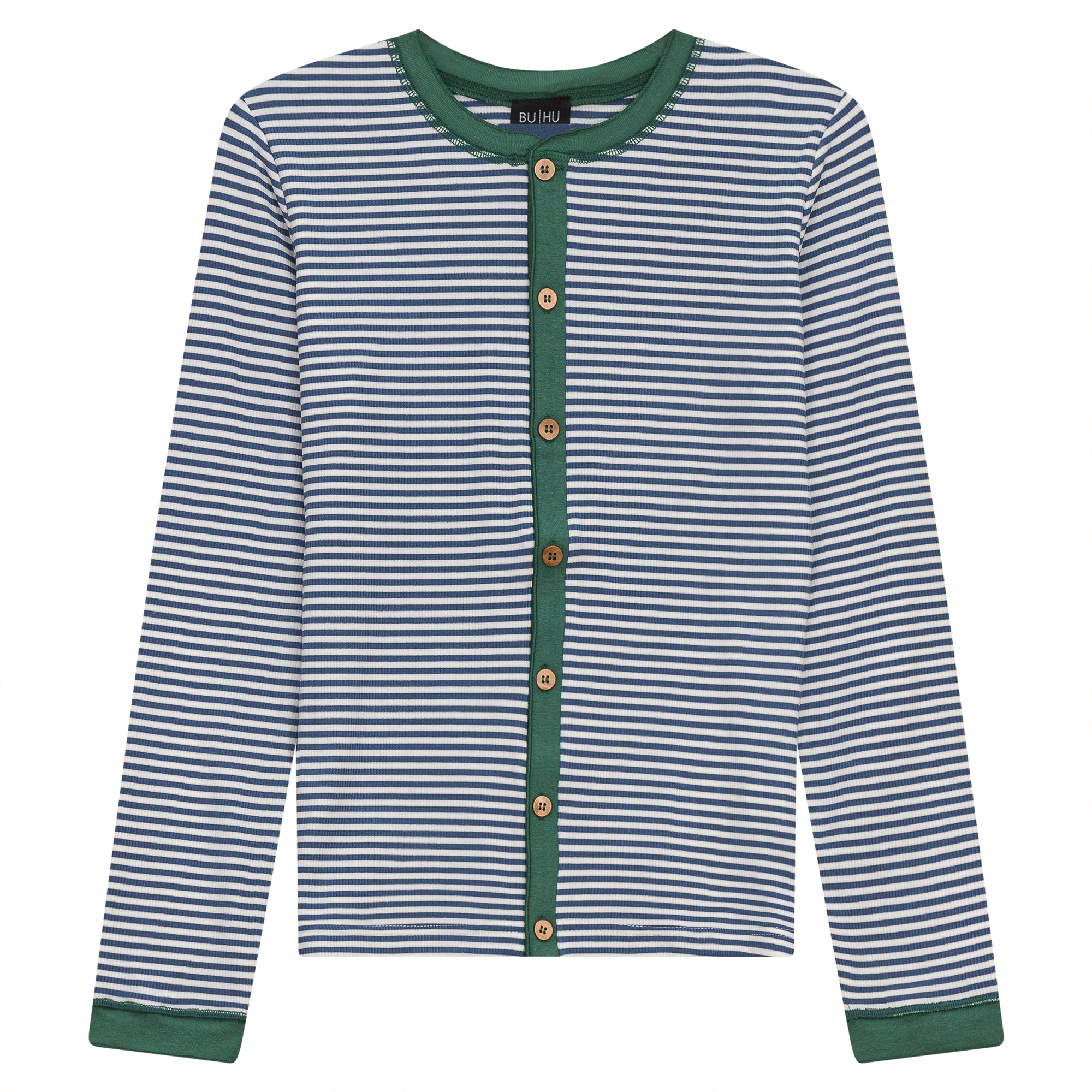 Stripped Ribbed Contrast Top in Chambray White by BuHu