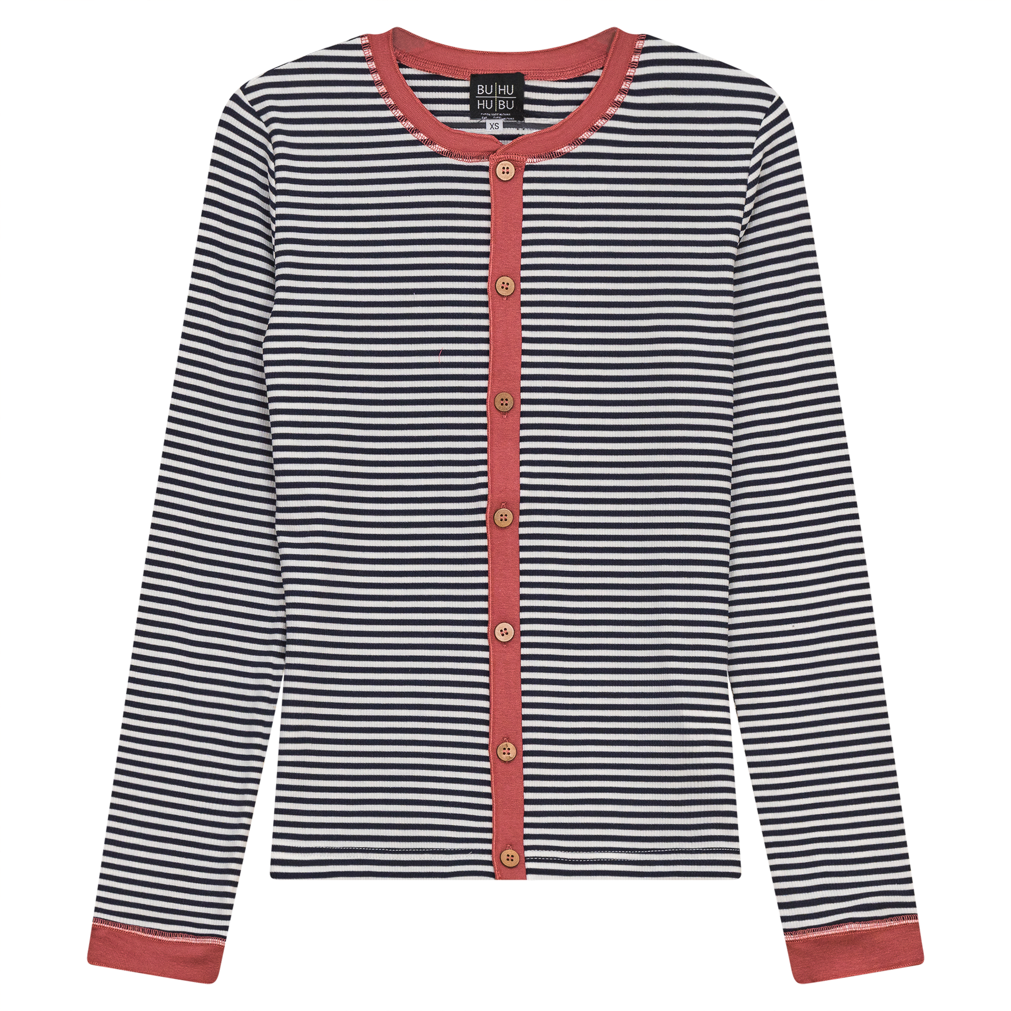 Stripped Ribbed Contrast Top in Dark Denim White by BuHu