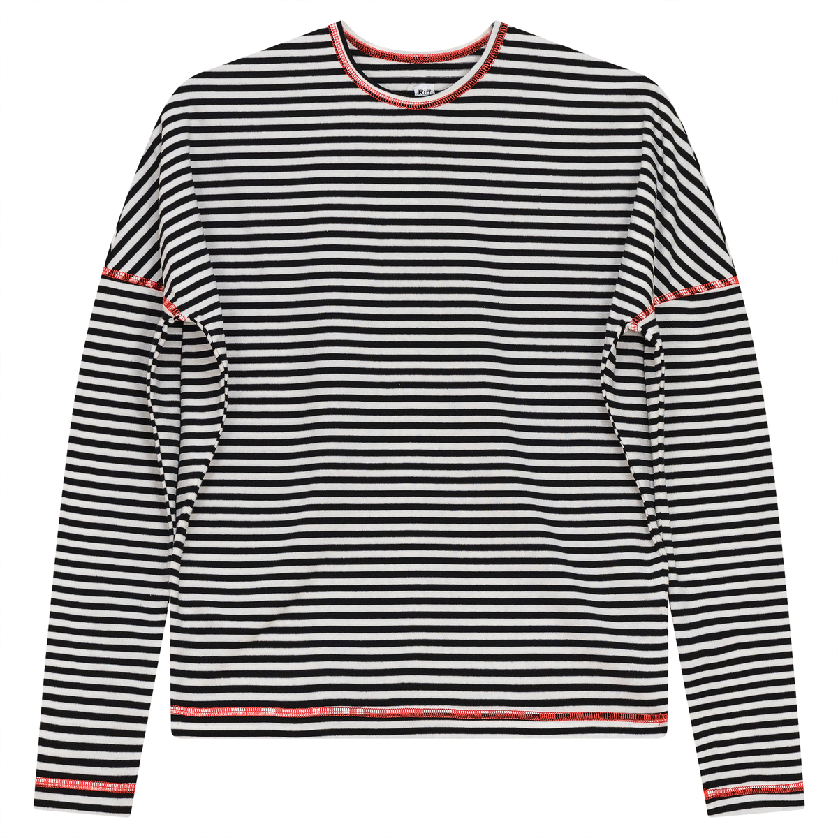 Stripped Drop Shoulder Top in Black White by Riff