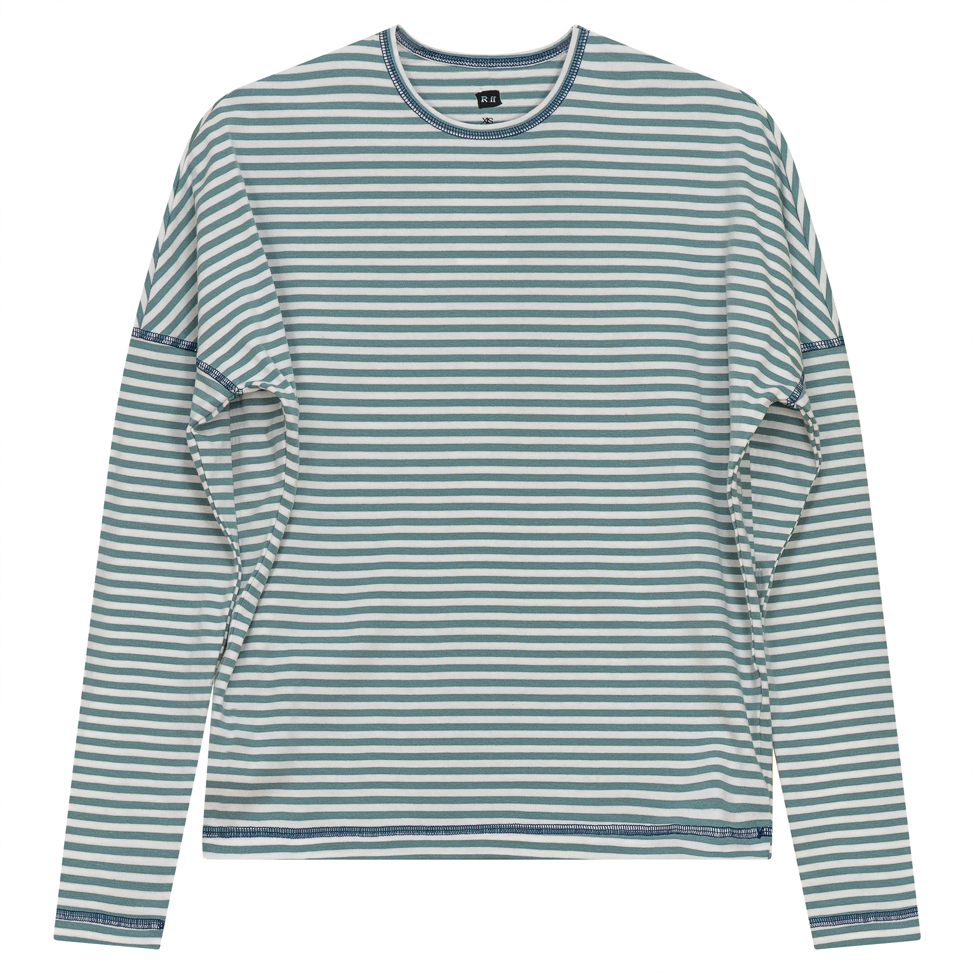 Stripped Drop Shoulder Top in Mint White by Riff