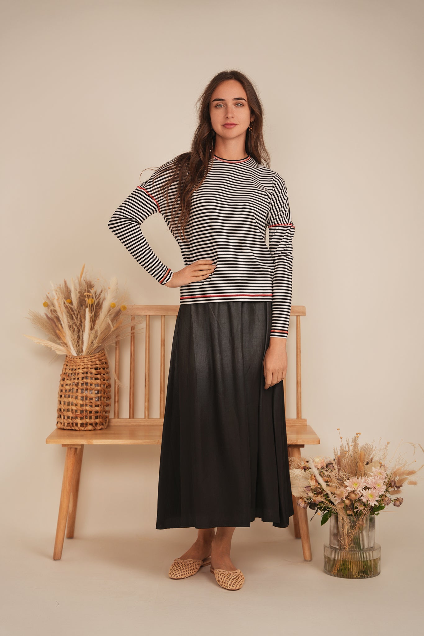 Stripped Drop Shoulder Top in by Riff