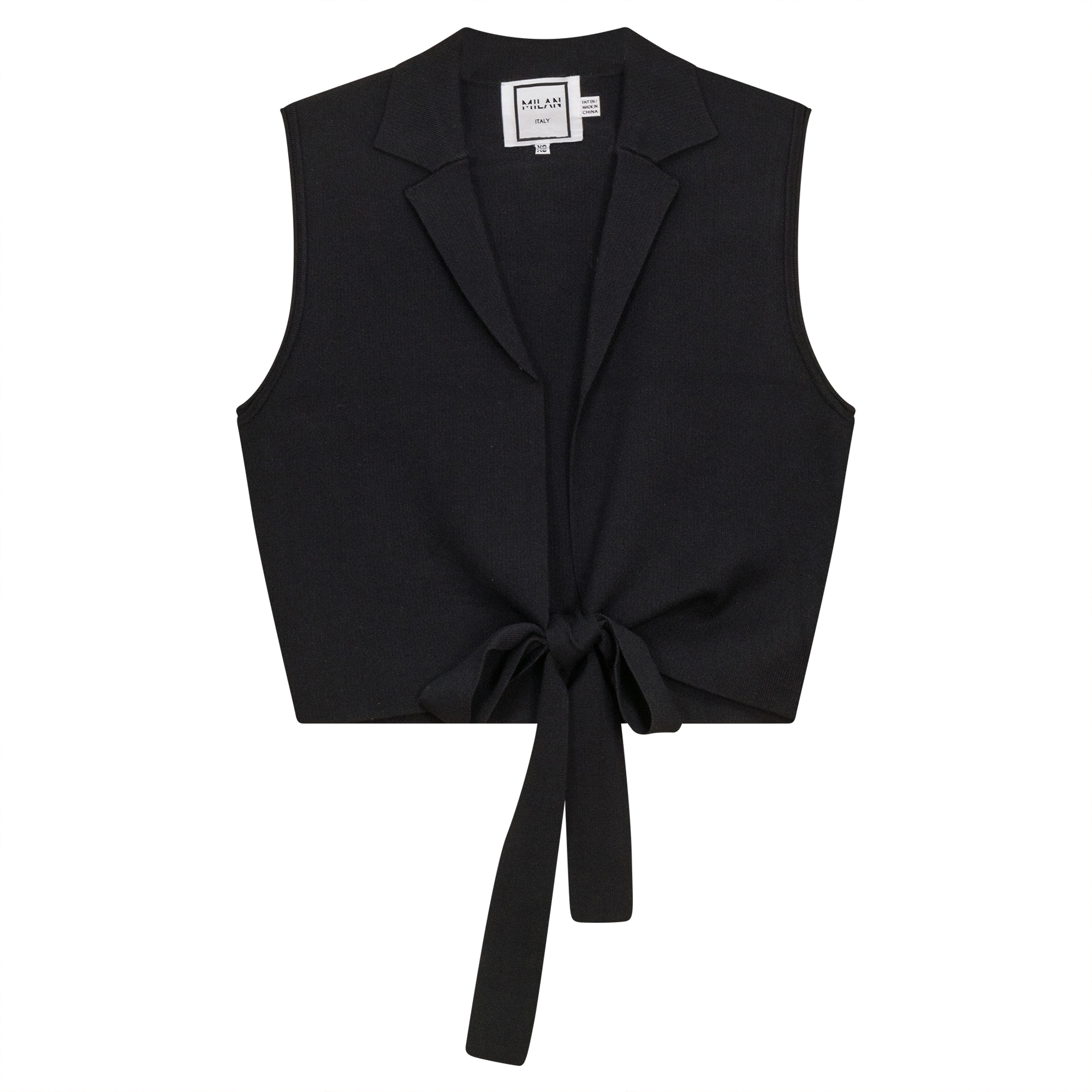 Cropped Wrap Belt Knit Vest in Black by Milan Italy