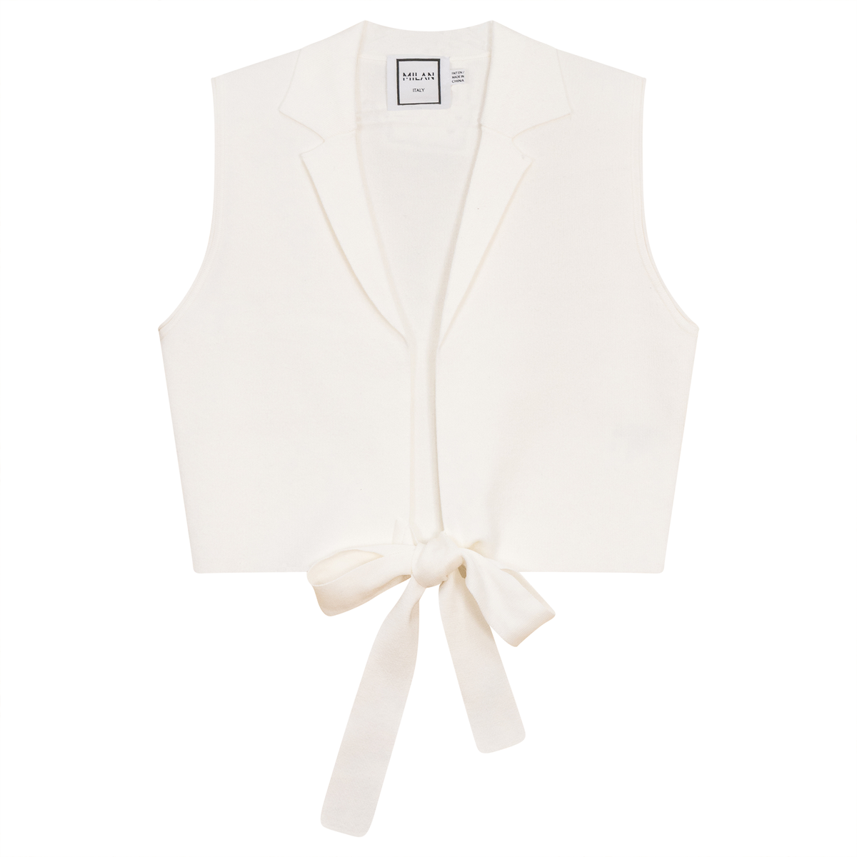 Cropped Wrap Belt Knit Vest in Off White by Milan Italy