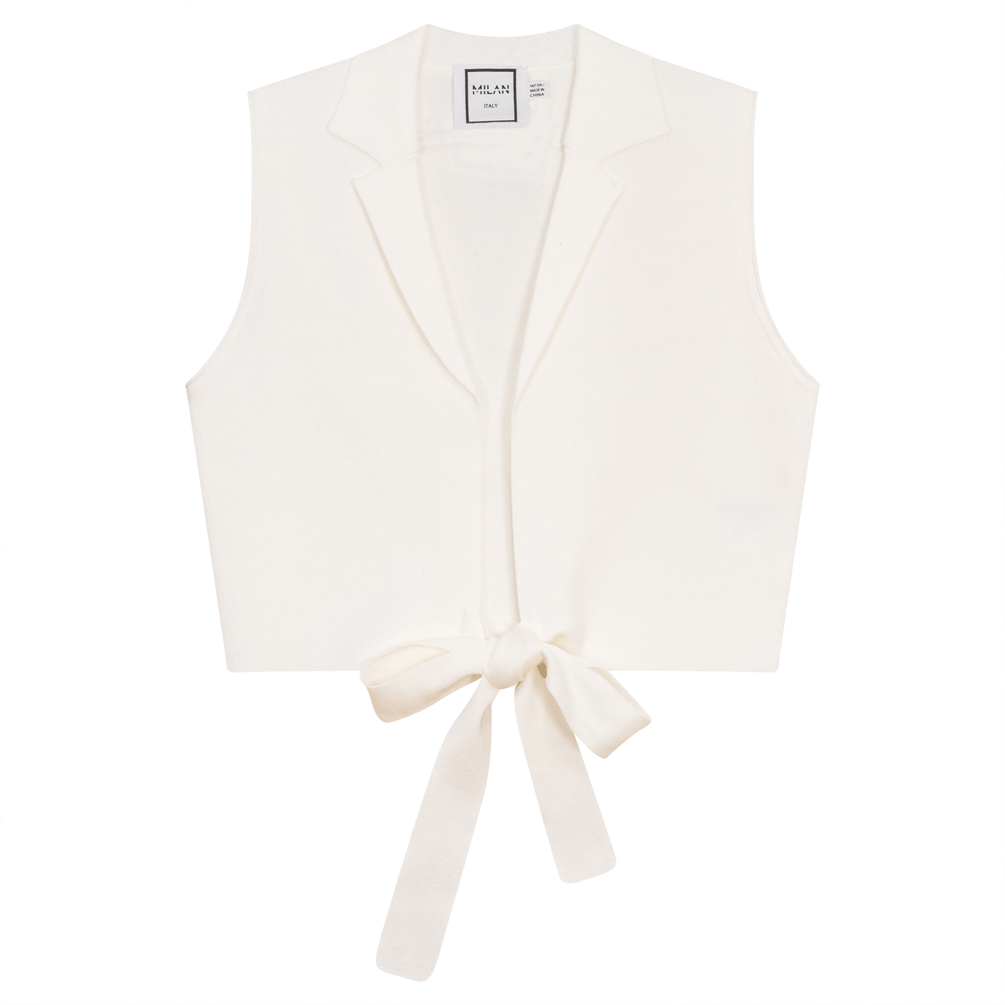 Cropped Wrap Belt Knit Vest in Off White by Milan Italy