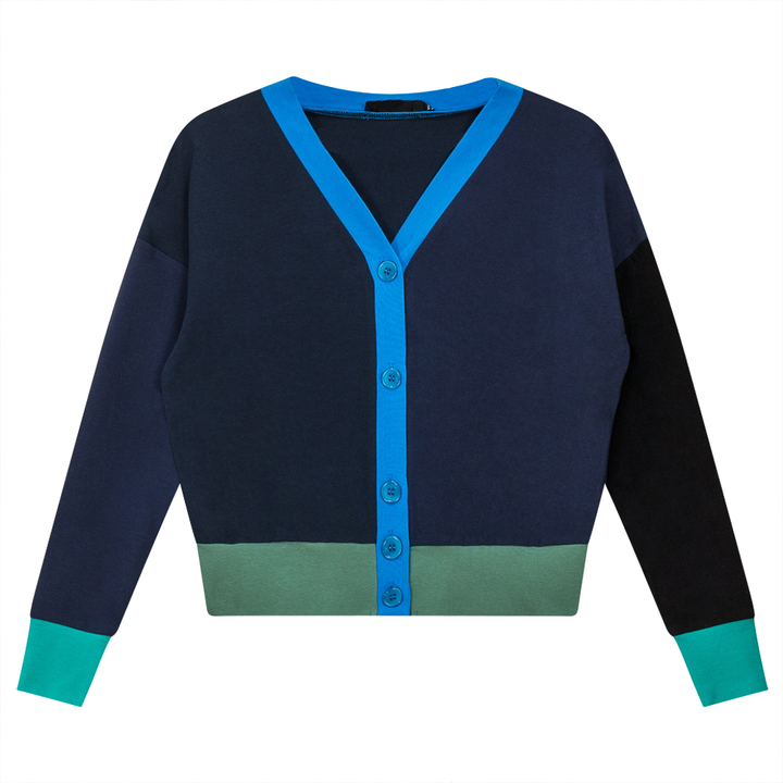 Color Blocked Cardigan Dark Denim Ladies Cardigan by {{ product_vemdor}}