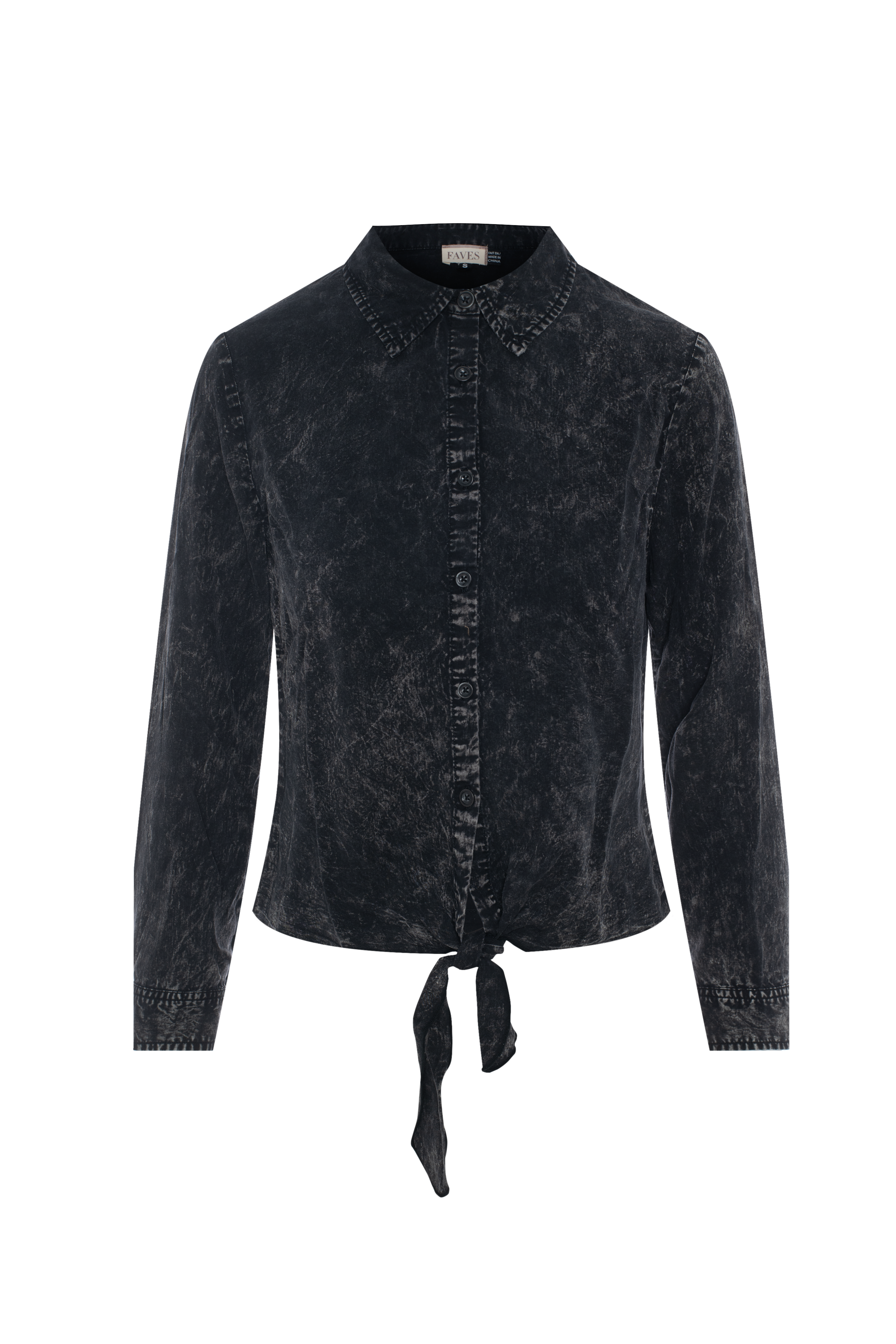 Wash Denim Tie Blouse in Black Denim Wash by Faves