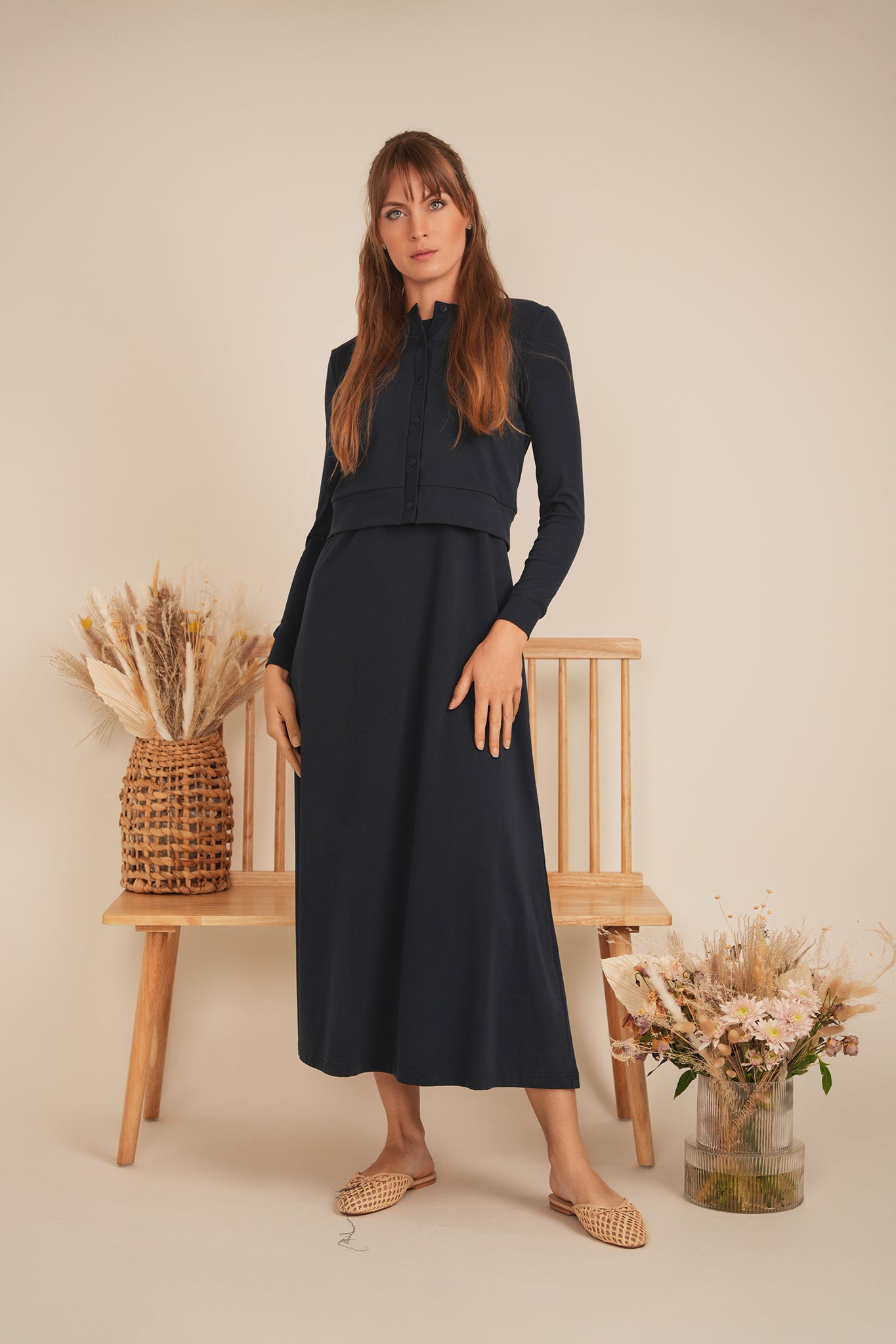 A Line Crew Neck Maxi Jumper Dress in by MiuMax