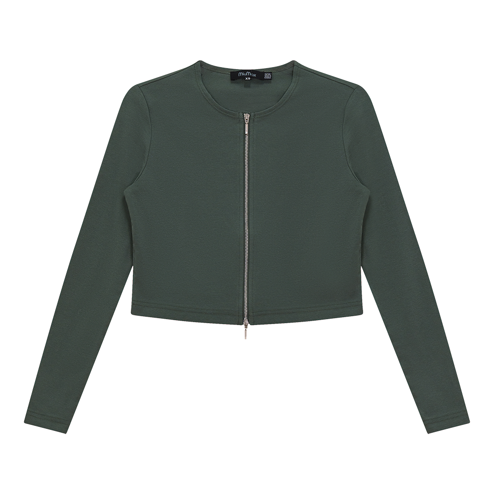 Cropped Zip Bomber Top in Basil by MiuMax