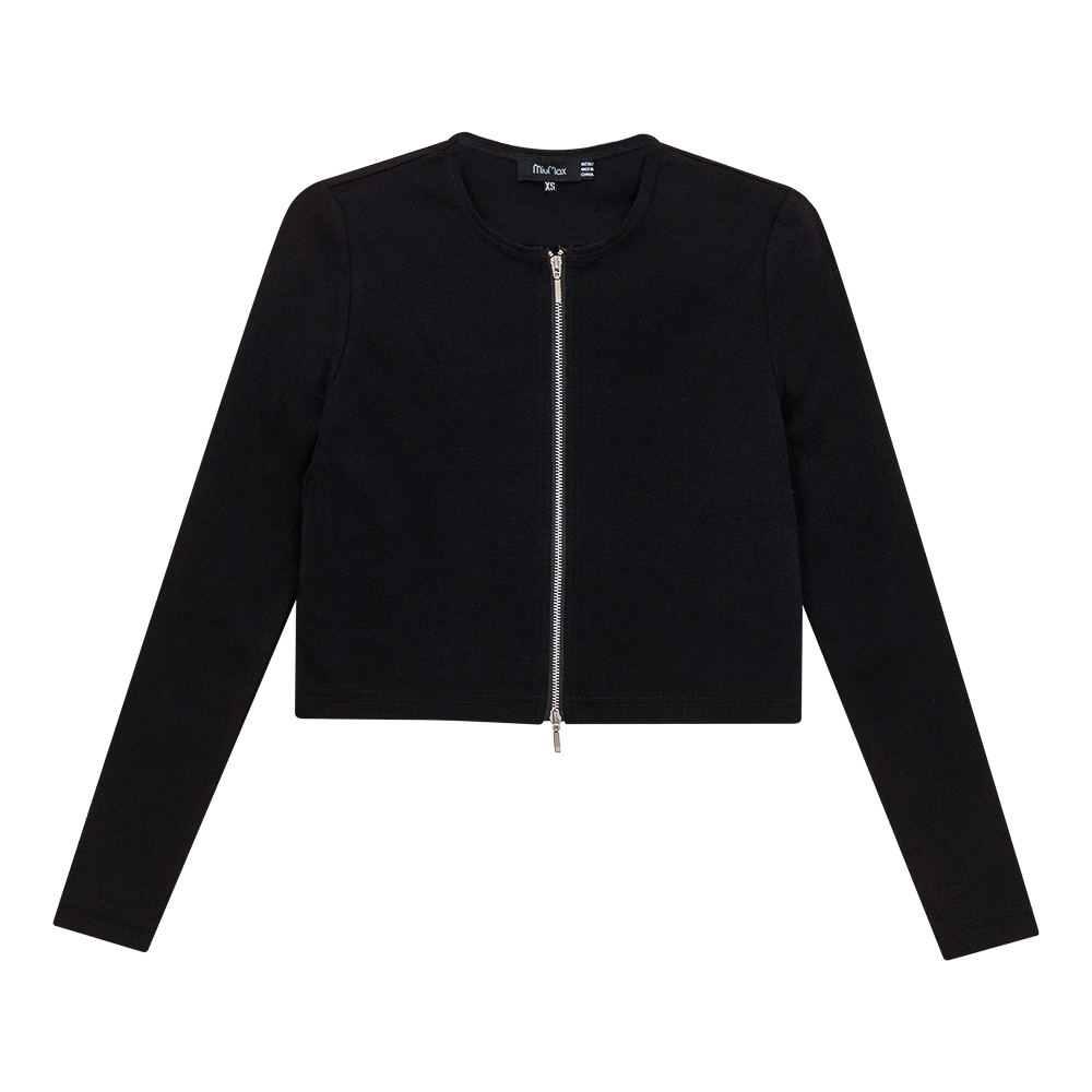 Cropped Zip Bomber Top in Black by MiuMax