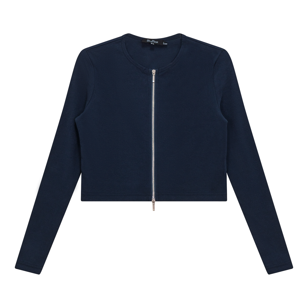 Cropped Zip Bomber Top in Dark Denim by MiuMax
