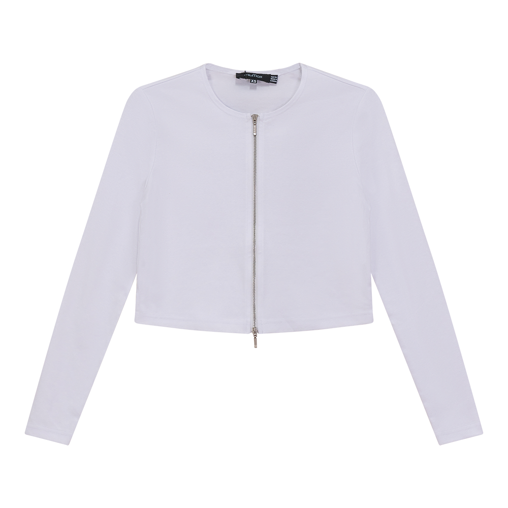 Cropped Zip Bomber Top in White by MiuMax