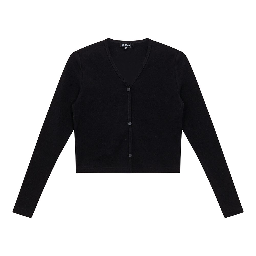 Cropped V-Neck Cardigan in Black by MiuMax