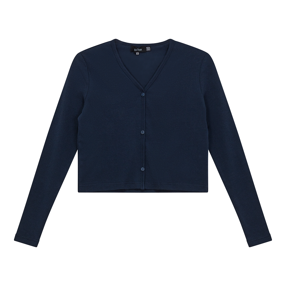 Cropped V-Neck Cardigan in Dark Denim by MiuMax