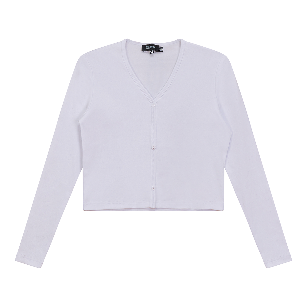 Cropped V-Neck Cardigan in White by MiuMax