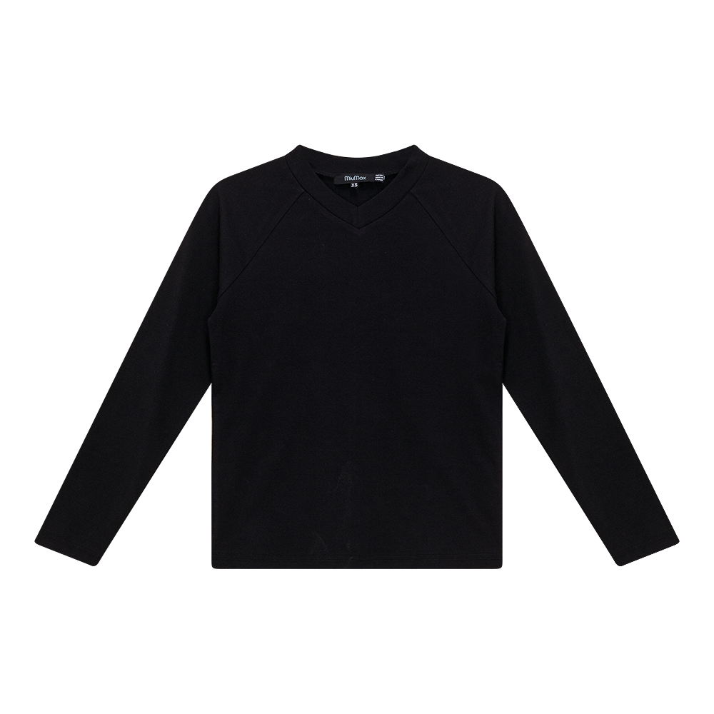 V Neck Raglan Top in Black by MiuMax