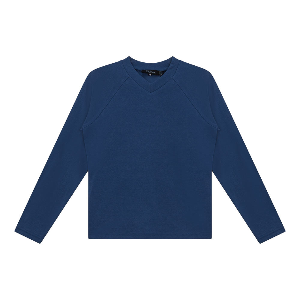 V Neck Raglan Top in Chambray by MiuMax