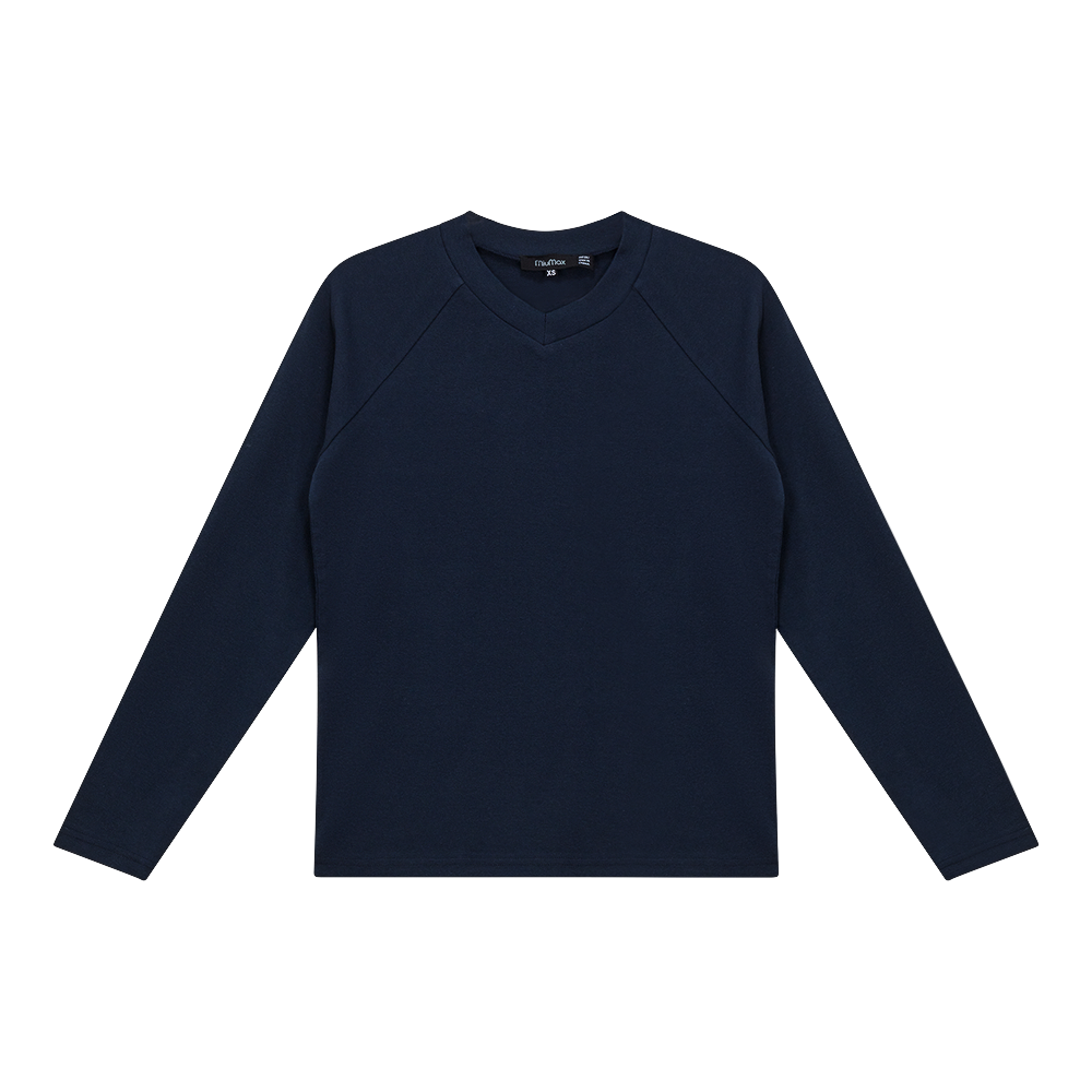 V Neck Raglan Top in Dark Denim by MiuMax