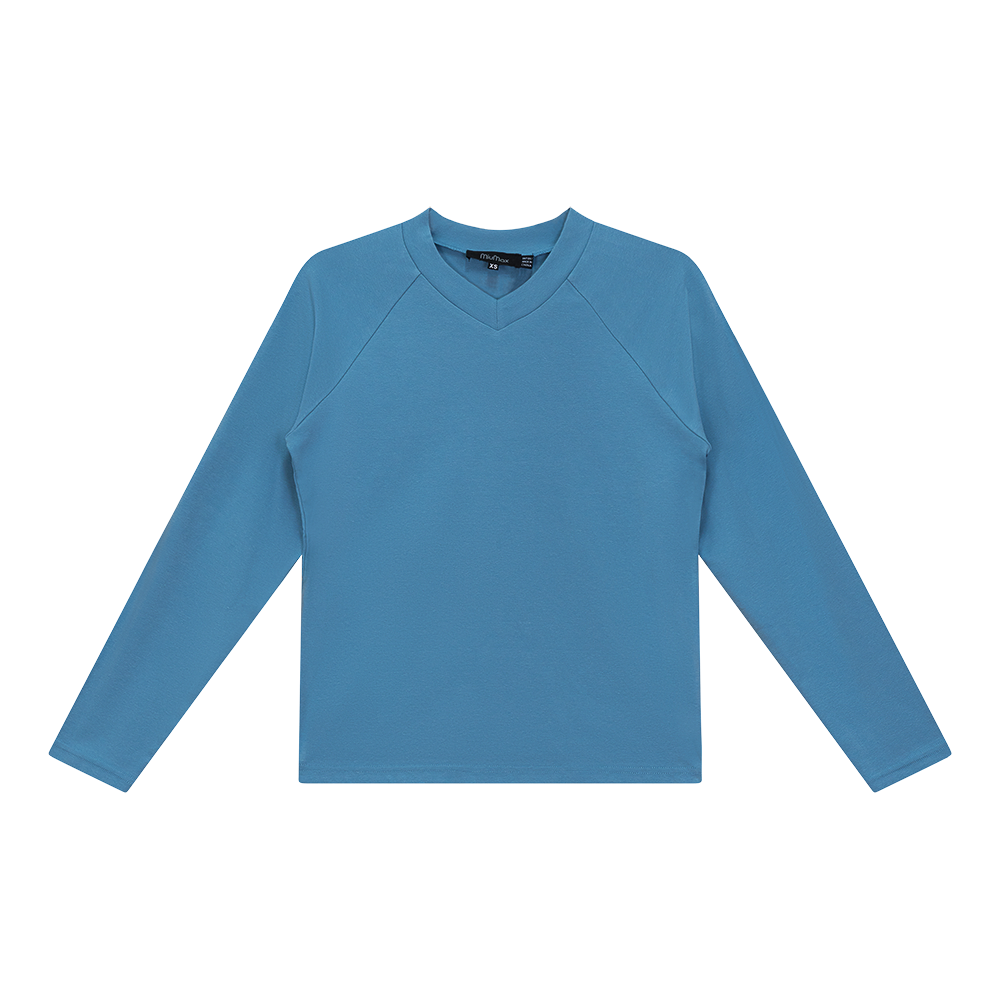 V Neck Raglan Top in Light Denim by MiuMax