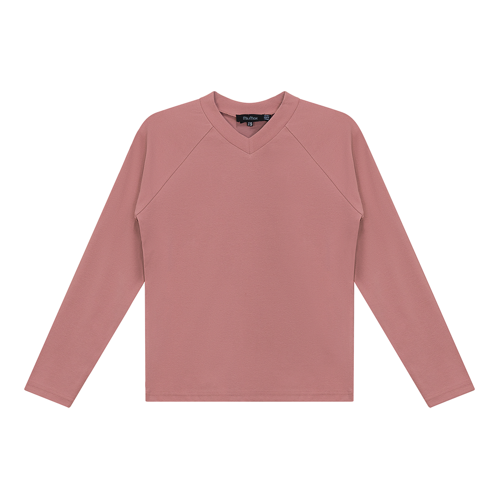 V Neck Raglan Top in Misty Rose by MiuMax