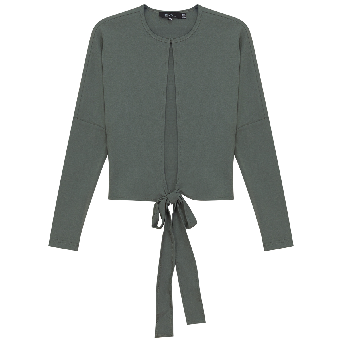 Drop Shoulder Cropped Tie Bolero in Basil by MiuMax