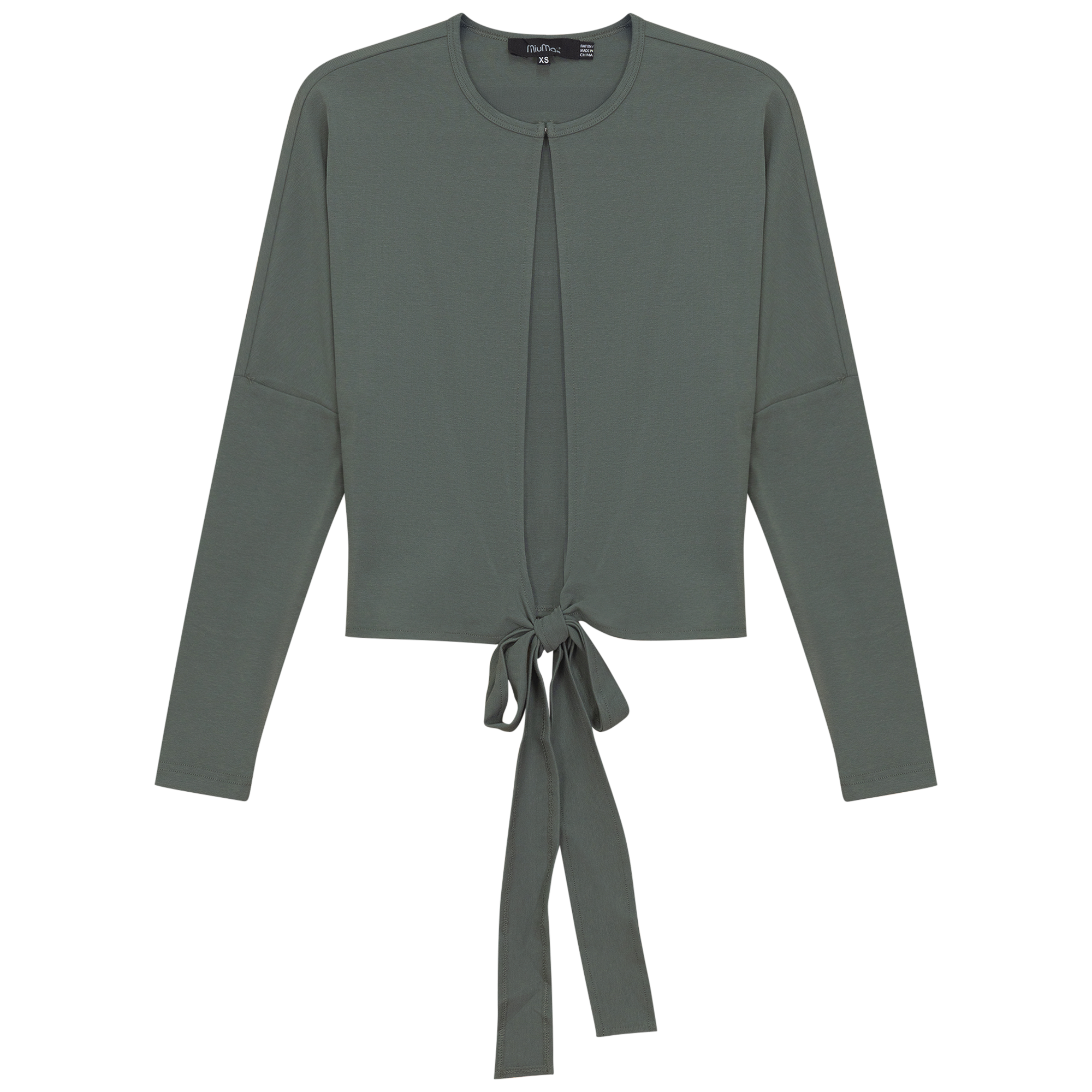 Drop Shoulder Cropped Tie Bolero in Basil by MiuMax