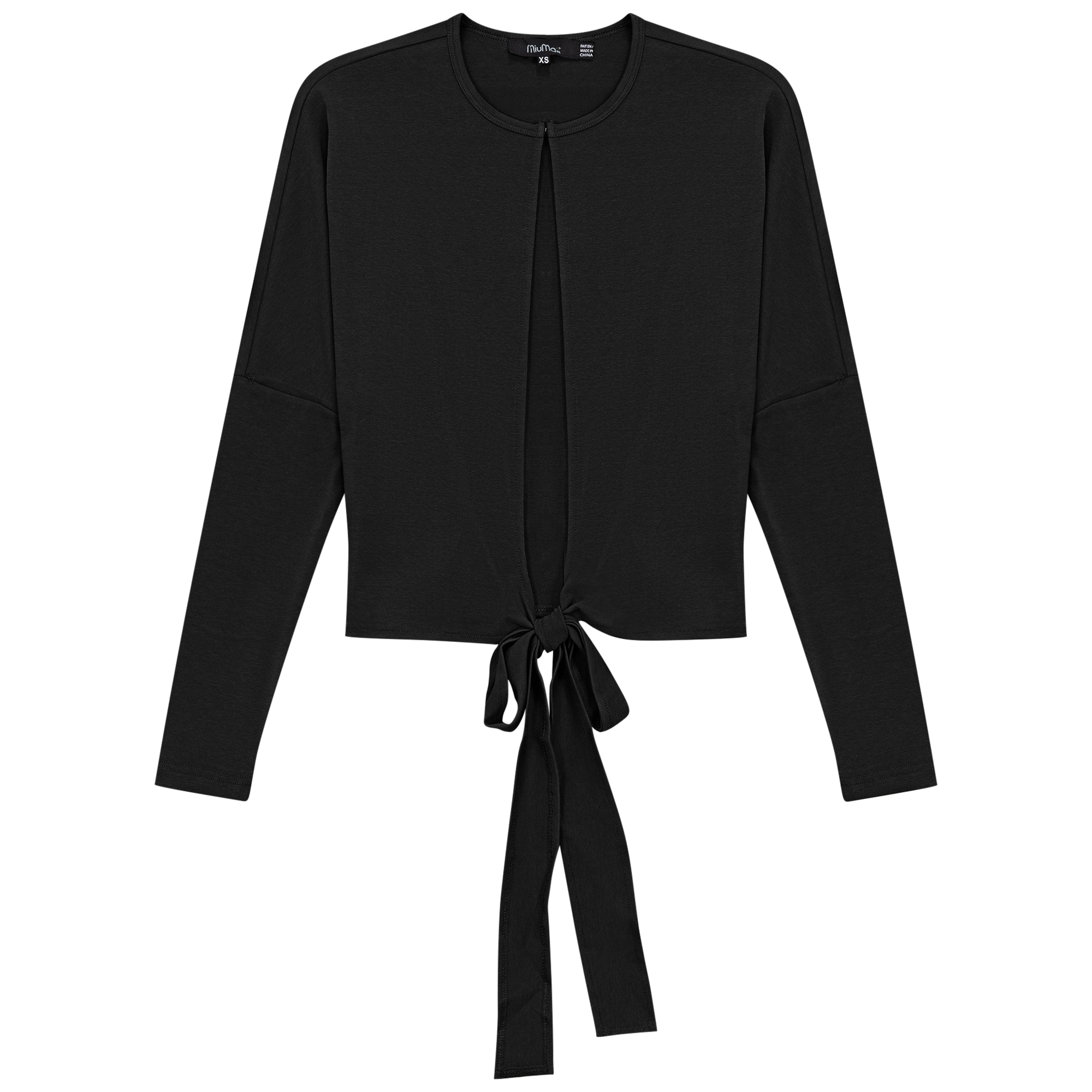 Drop Shoulder Cropped Tie Bolero in Black by MiuMax