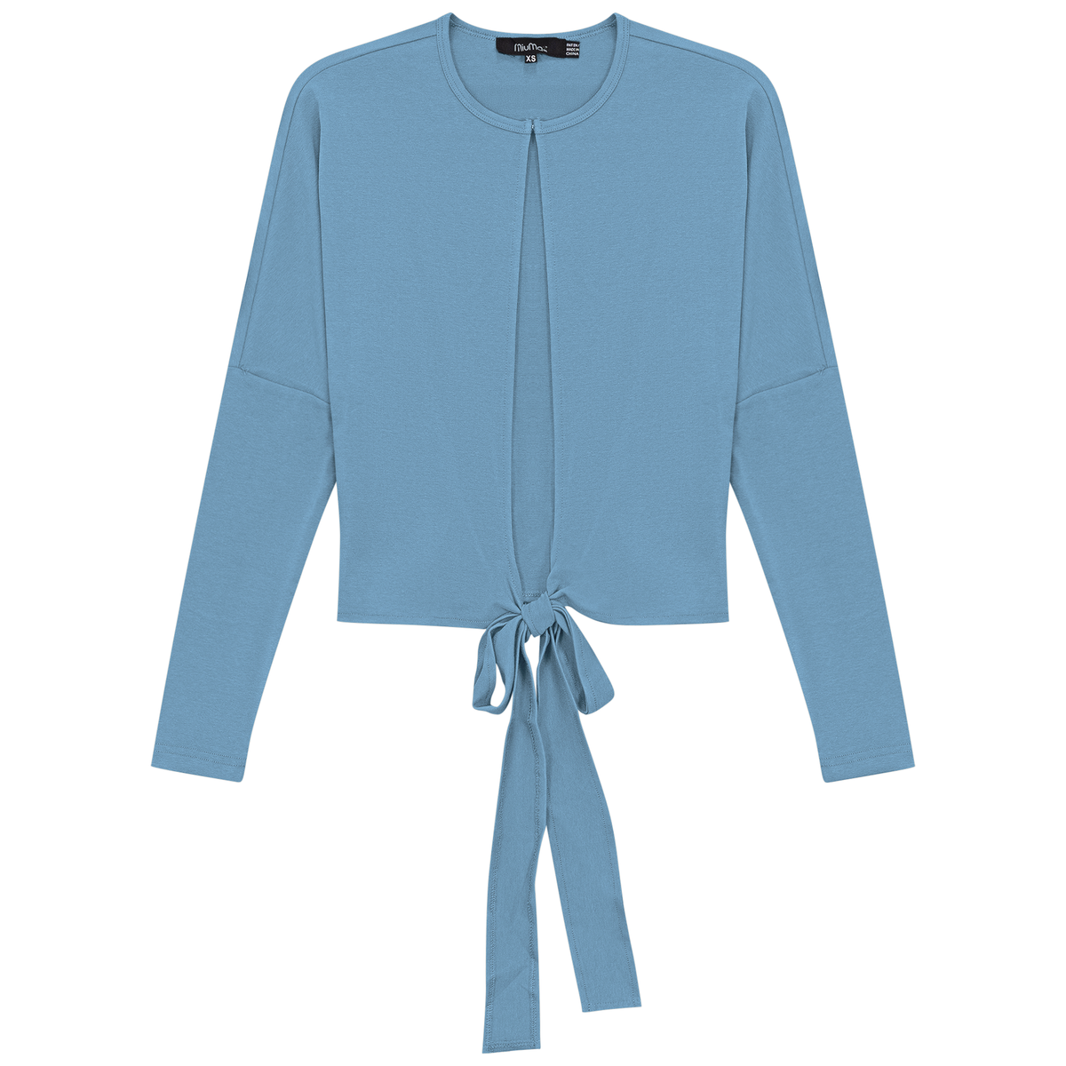 Drop Shoulder Cropped Tie Bolero in Light Denim by MiuMax