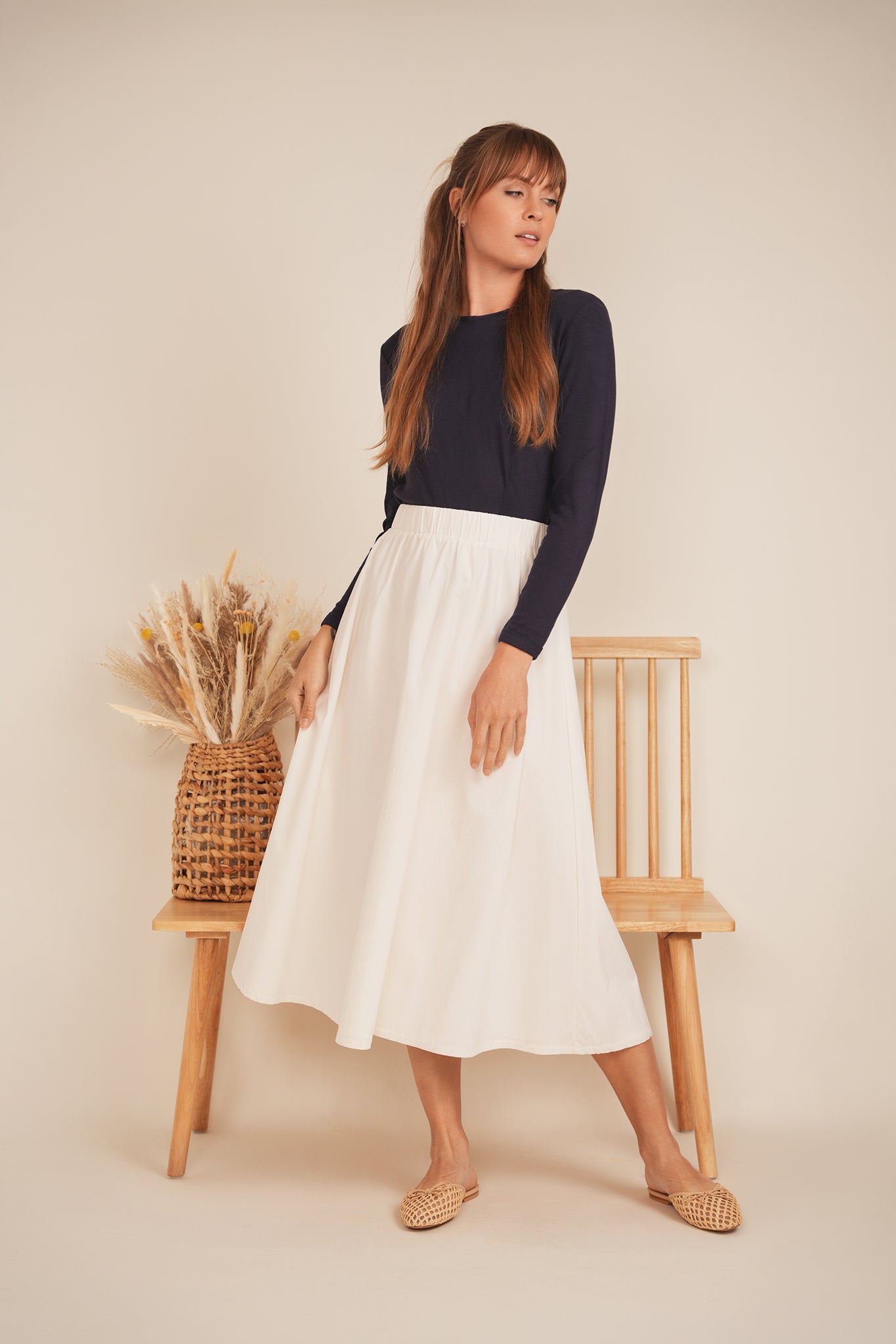 Flare Midi Skirt in White by E.U.X. Exclusive