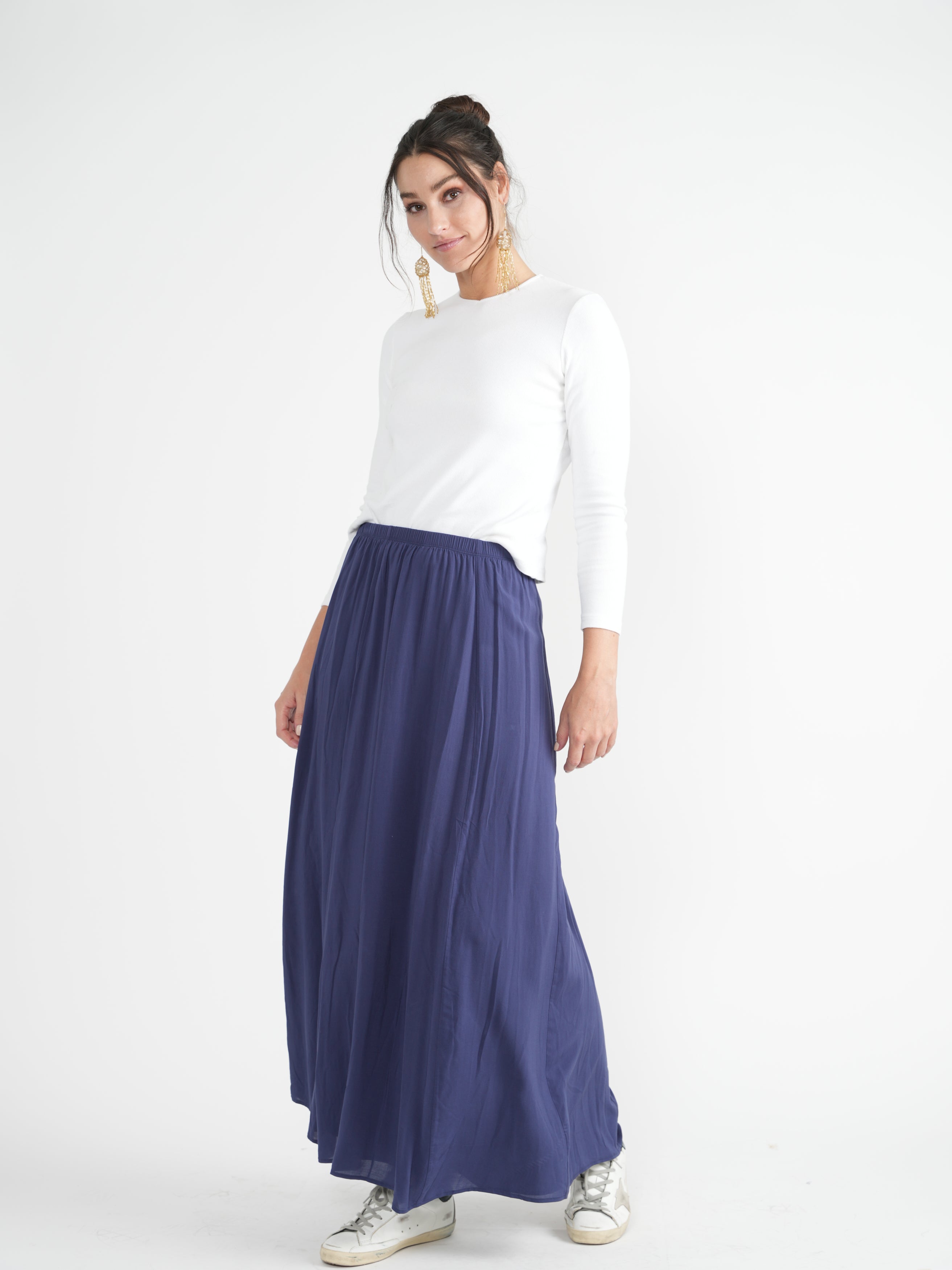 Flare Midi Skirt in White by E.U.X. Exclusive